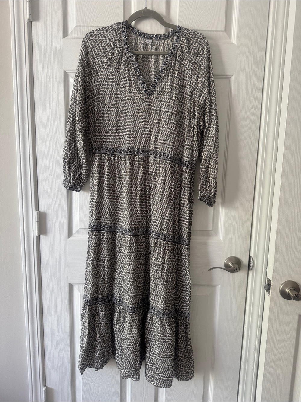 Old Navy Black and Cream Printed Tiered Maxi Dress